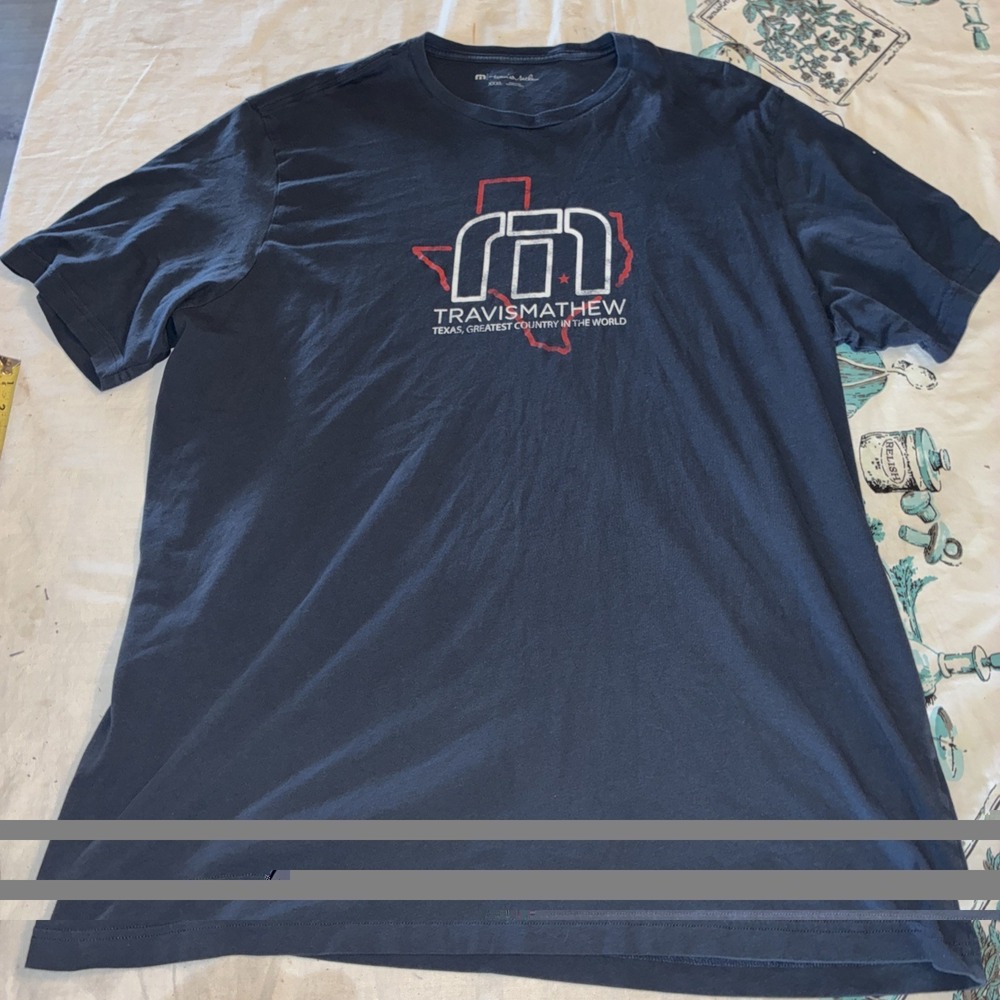 Travis Mathew Shirt Mens XXXL Blue Texas Logo Graphic Tee Pima Cotton Tagless